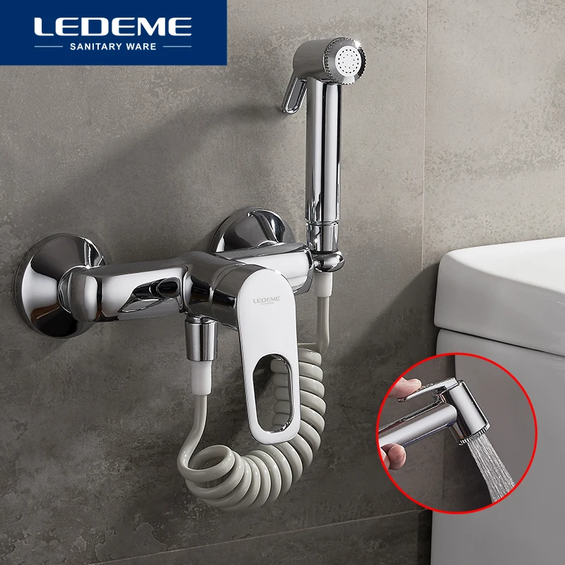 Günstige LEDEME Bidet Armaturen Bad Wasserhahn Bidet Wc Sprayer Bidet Washer Mixer Dusche Bidet Doppel Schalter Heißen und Kalten Wasser L5249