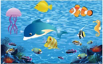 

Customized 3d photo wallpaper 3d wall murals wallpaper Sea fish jellyfish hand-painted murals paper 3d living room wallpaper