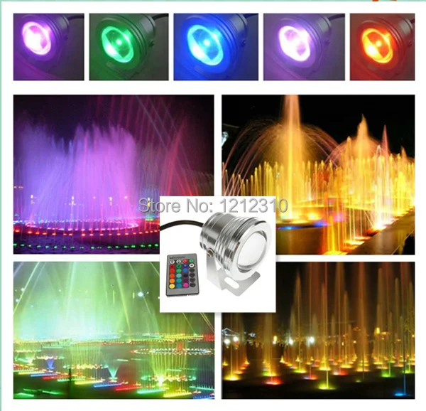 

RGB underwater Led Light 1000LM Waterproof IP68 10W 12v fountain pool Lamp +24key Remote controller Free shipping 2pcs