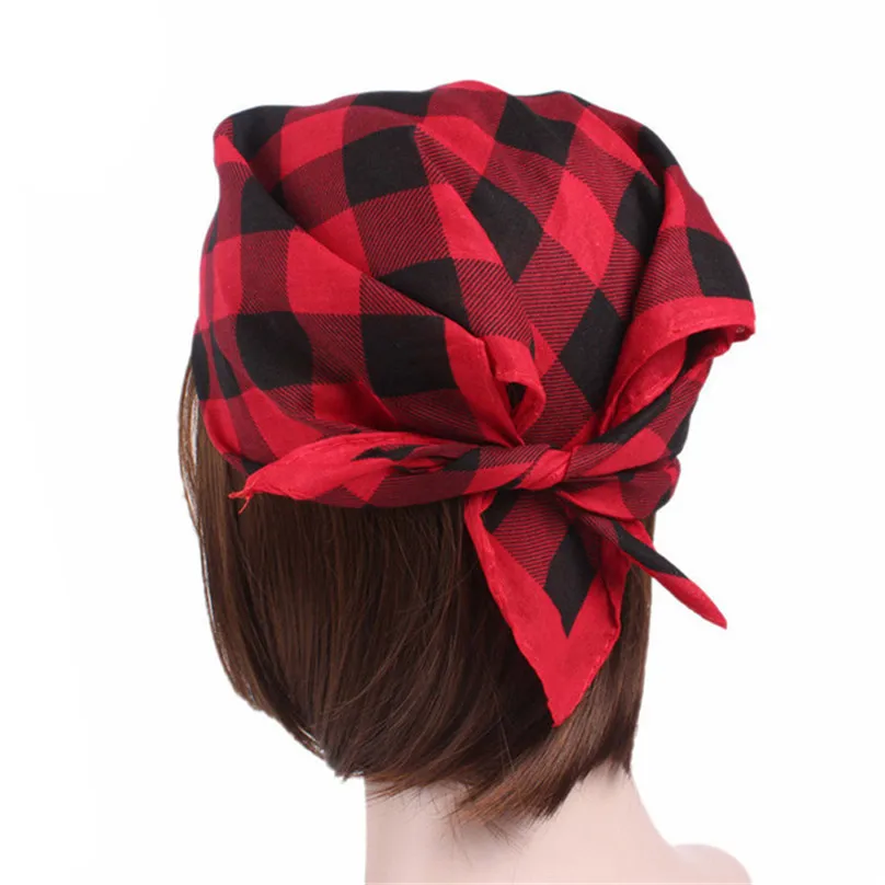 Hiking Scarves Bandana Scarf Square Head Scarf Female Plaid Bandanas Head Wrap Turban Hair Accessories Headband  #4M07 (4)