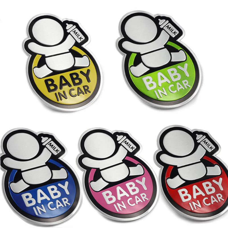 

Lovely BABY IN CAR Car 3D Aluminum Sticker Reflective Warning Decal Waterproof Window Vinyl Cover Blue Red Pink Green 10.2x7.6cm