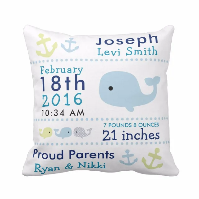 Custom Baby Birth Stats Cute Whale And Owl Throw Pillow Cover Custom Baby Birth Stats Cute Whale And Owl Throw Pillow Cover Decorative Case Cotton Polyester Nursery Cushion