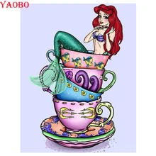 3D квадратная/круглая Алмазная вышивка, чашка русалки из мультфильма, сделай сам, алмазная живопись, фото на заказ, наборы для вышивки крестом, мозаика, домашний декор