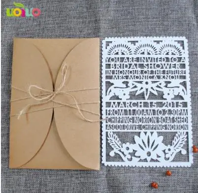 Крафт карты, конверт, из крафт-бумаги с рисунком вставить, Малый открытка RSVP, пригласительная открытка, лазерная резка тег печати, рэп лук связали - Цвет: picture shows 10