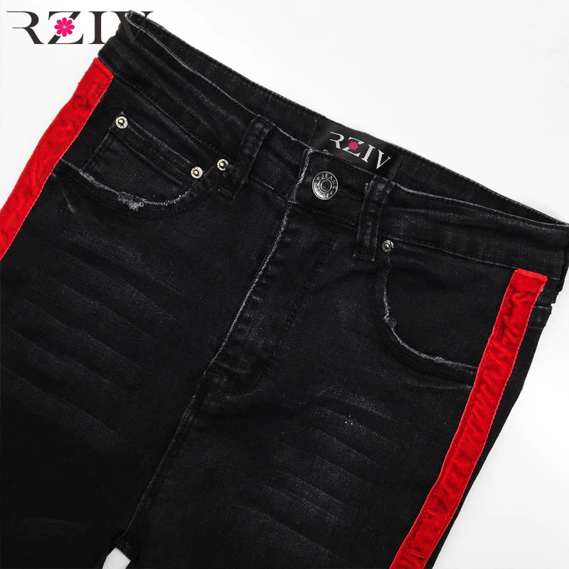 RZIV 2018 jeans woman casual stretch denim solid color stitching waist black jeans and skinny jeans trouser