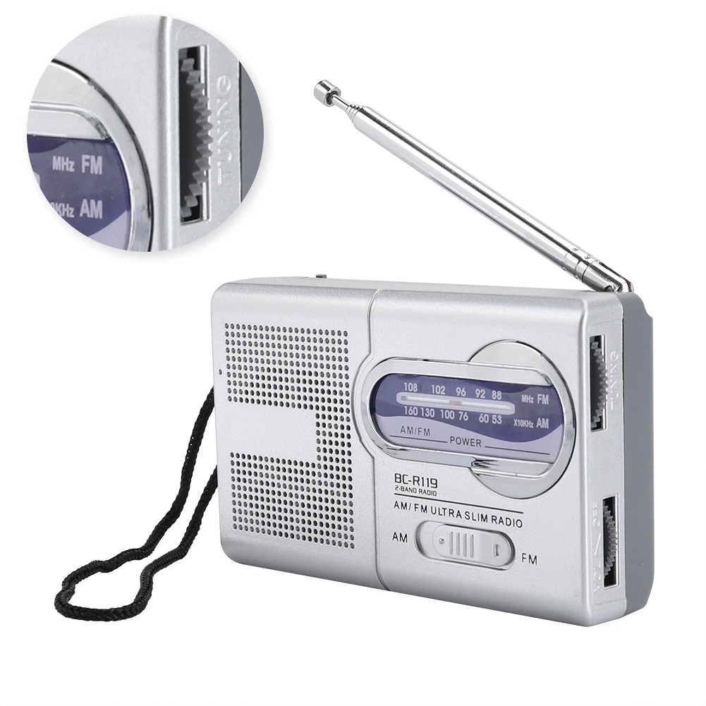 AM/FM старая мода радио Многофункциональный Мини карманный AM/FM BC-R119 радио Динамик Приемник телескопическая антенна