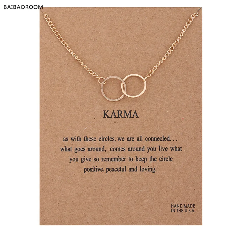 

Sparkling karma large 2 linked gold-color Pendant necklace gold-color Clavicle Chains Statement Necklace Women Jewelry