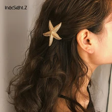 IngeSight. Z заколка для волос в стиле панк, сплав, морская звезда, звезда, заколка, Геометрическая луна, железные листы, заколка для волос для женщин, ювелирные изделия, аксессуары для волос