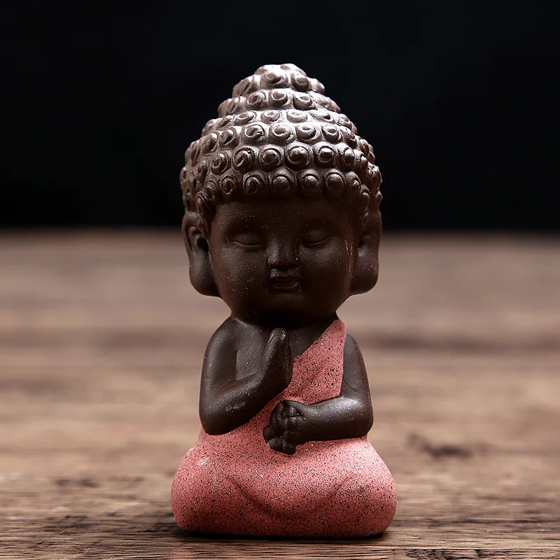 Маленькая статуя Будды, статуэтка монаха, tathagata, Индия, Йога, мандала, чай, домашнее животное, фиолетовые керамические изделия, декоративные керамические украшения - Цвет: Красный