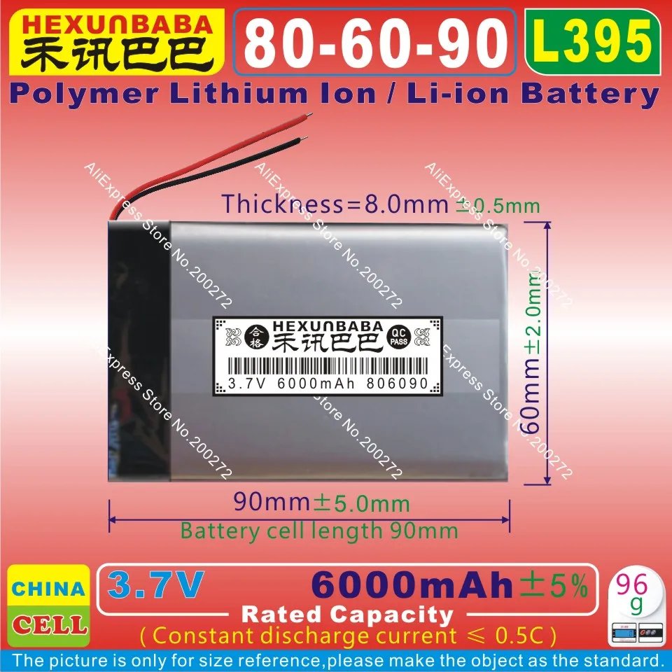 

[L395] 3.7V 6000mAh [806090] PLIB; Polymer lithium ion / Li-ion battery for power bank,tablet pc,DEVICE,gps,dvd,CAR DVR