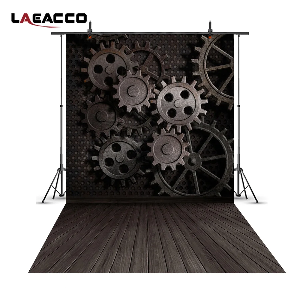 

Laeacco Unique Clouded Gears Wall Wooden Boards Floor Photography Backgrounds Vinyl Customizable Backdrops For Photo Studio Prop