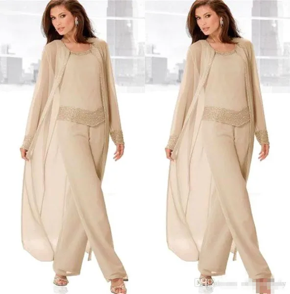 

2019 Mother Of The Bride Pant Suits 3 Pieces Beads Long Jacket vestido madrinha longo farsali Wedding Guest vestido de madrinha