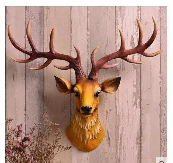 

Garden simplicity of modern North European deer head hanging on the wall of simulation mural decorations inside the living room