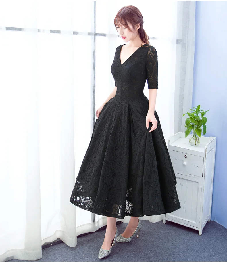 Лавандовые кружевные платья для возвращения домой Половина рукава v-образным вырезом на шнуровке vestidos de graduacion cortos короткое платье для вечерние ZHM009 - Цвет: Черный