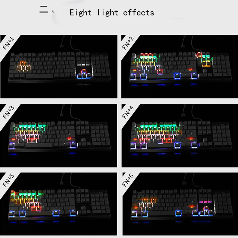 Многоцветная Радужная светодиодный с подсветкой механическое ощущение USB Проводная игровая клавиатура и мышь комбо для работы или игры, полный размер