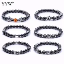 8 мм натуральный камень черный гематит бусины браслеты мужские браслеты рука Фатимы Будда череп сглаза Дракон Сова череп для женщин подарок