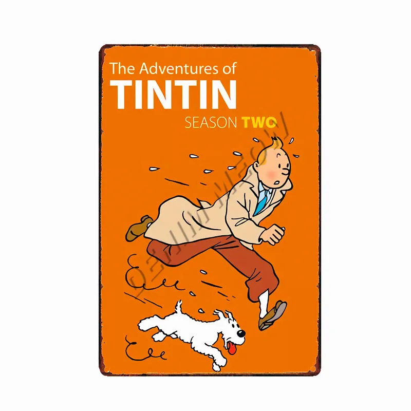 Tintin Catoon Movie Tin Sign Metal Plate Vintage Wall Art Poster Iron Painting Bar Coffee Kids Room Wall Craft Home Decor WY66