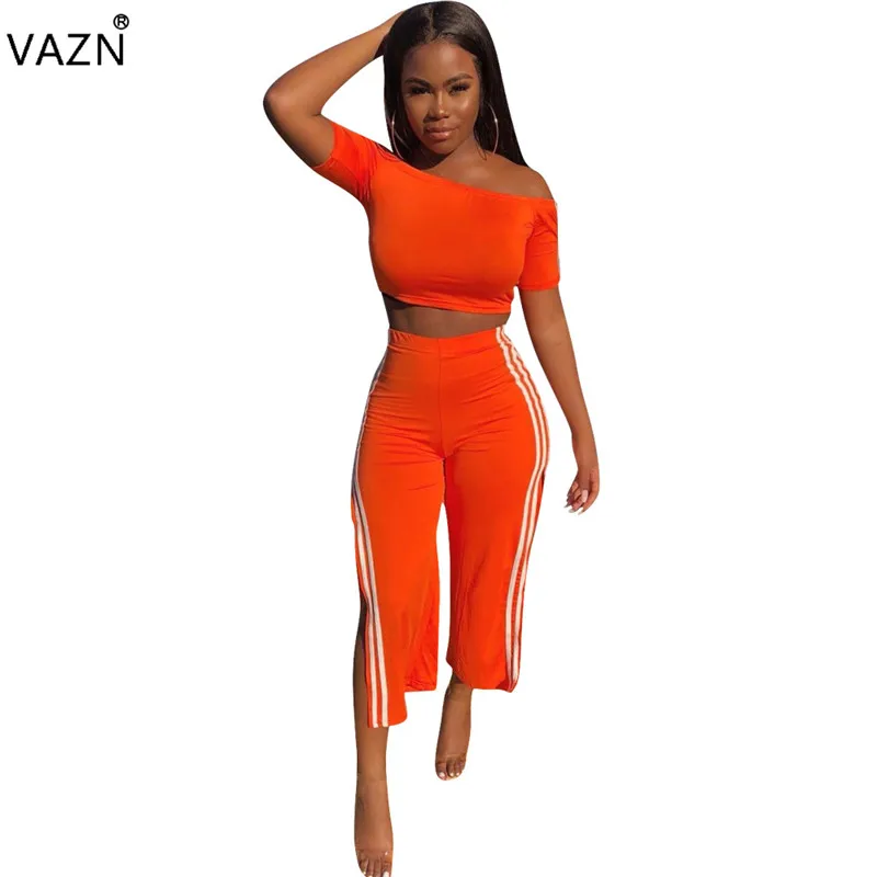 

VAZN 2019 fashion 2 Pieces sexy casual style women set short sleeves women set sexy O-neck lady ankle-length pants set MNL9061