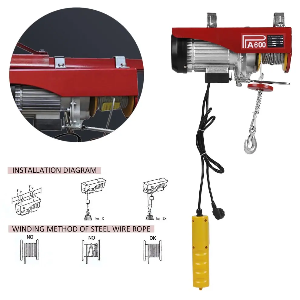 

Heavy Duty Electric Wire Hoist 300-600KG Auto Lifting Sling Overhead Lift Lifting Tool Remote Control Crane Equipment