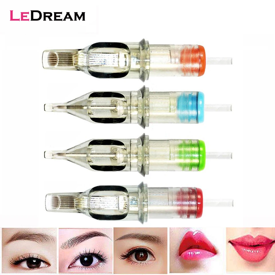 

10pcs/lot Disposable Sterilized Permanent Lip Eyebrow Makeup Tattoo Cartridge Needles Round Liner Tattoo Rotary Pen Supplies