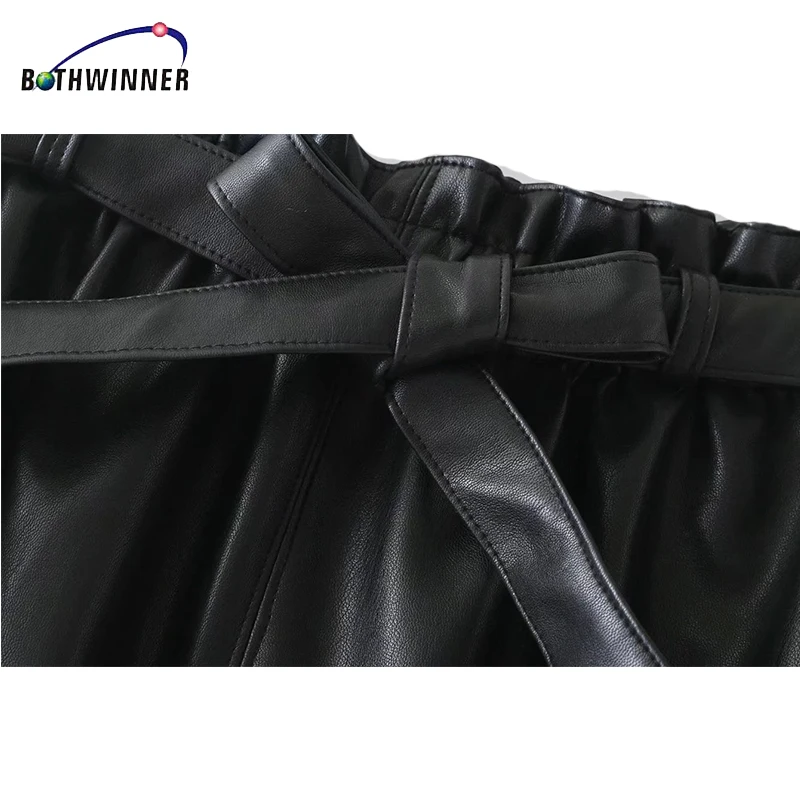 Женская короткая юбка Bothwinner Parperbag кружевная кожаная с высокой талией и карманами
