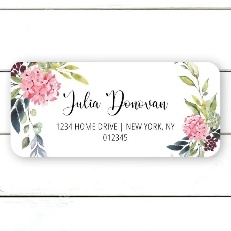 50 Pieces, Size: 1'' x 2.2'' Custom Personalized, Wedding Stickers, Return Address Label, Floral ...