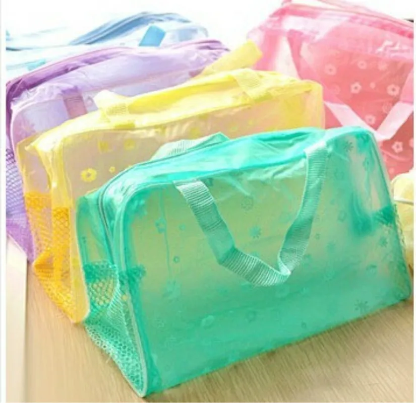 

1PCS New Waterproof PVC Transparent Storage Bag Flower PVC Cosmetic Bag Travel Bath Toiletry Makeup Bag Large Volume 5 Colors