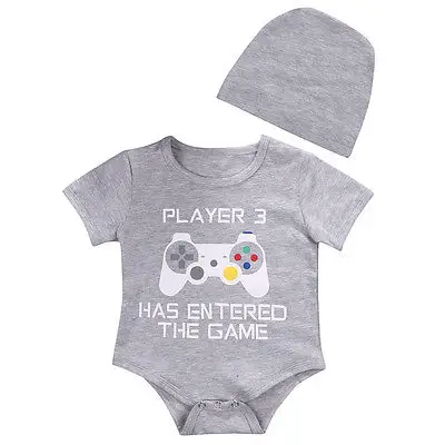 

2pcs!!Cotton Newborn Infant Baby Boy Girls has entered the game Bodysuit Jumpsuit+Hat Clothes Outfits