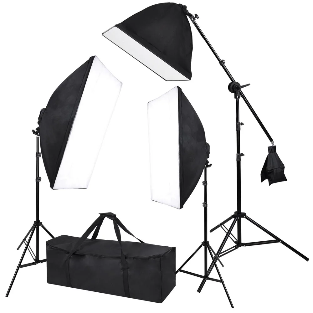 2000w Photography 3 Softbox Boom Stand Continuous Lighting Photo Studio