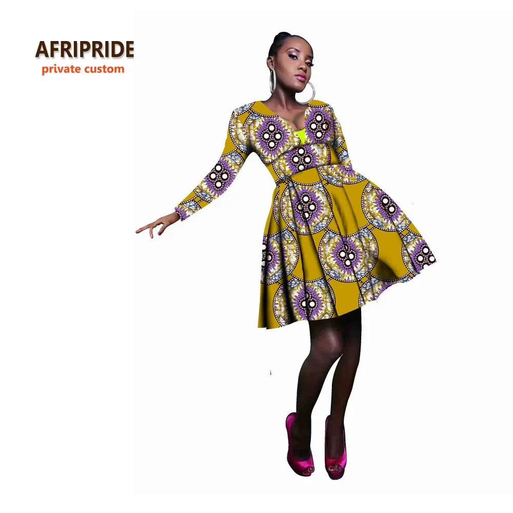 

African fashion cute party dress for women african clothing casual print cotton wax long sleeve Knee-Length plus size