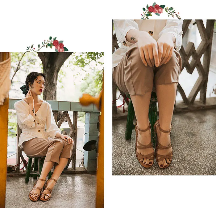 Винтажные кожаные женские туфли на плоской подошве; женские сандалии; сандалии в римском стиле; сандалии-гладиаторы; Летняя обувь в стиле ретро