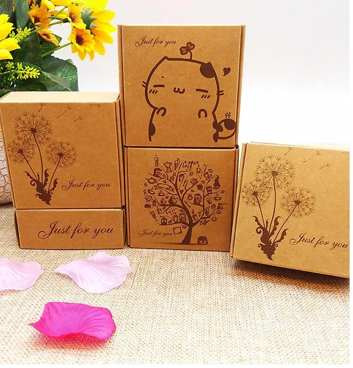 

5pcs/lot Brown Kraft Craft Paper Jewelry Pack Boxes Small Gift Box For Biscuits Handmade Soap Wedding Party Candy box