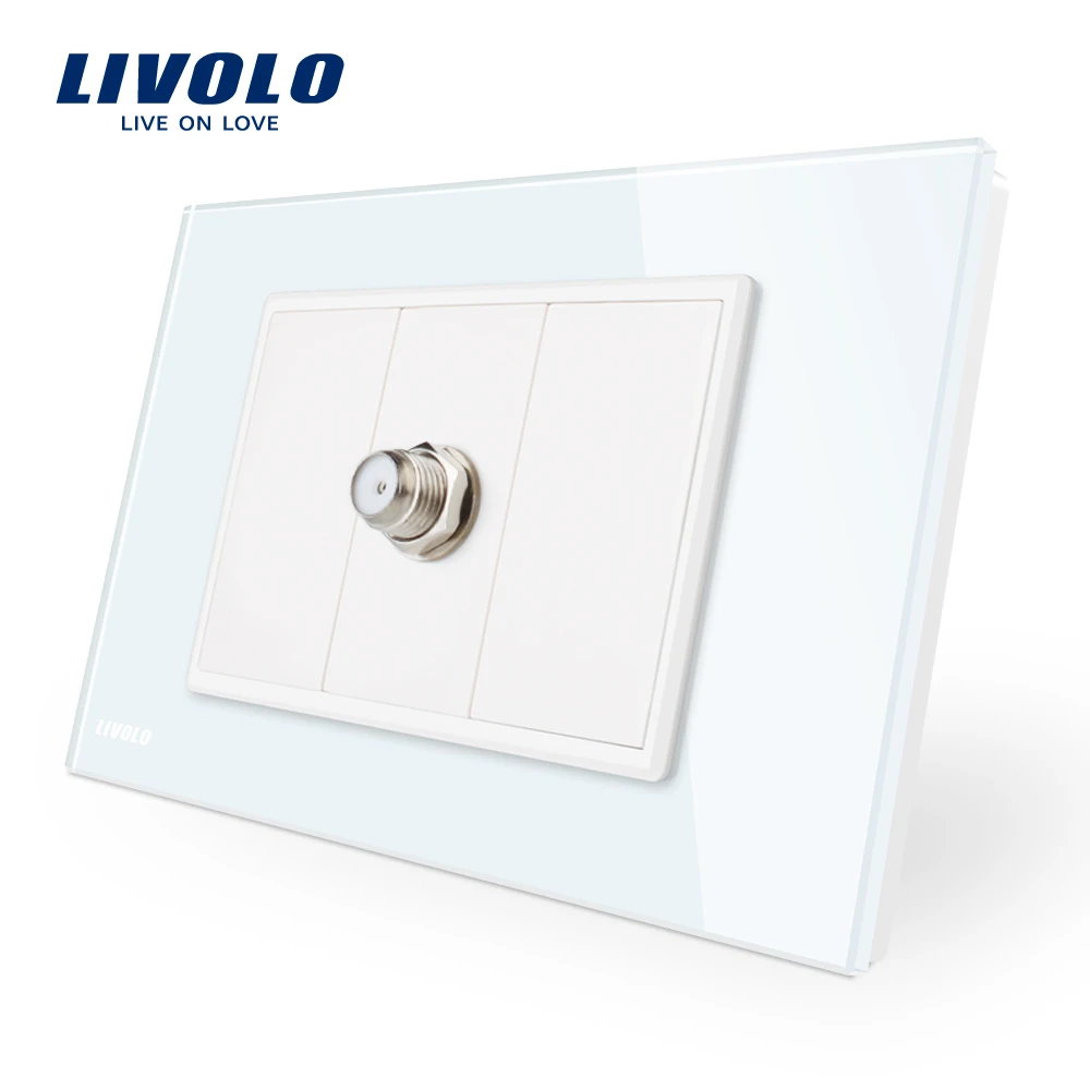 

Livolo New Arrival one gang Satellite TV socket White Crystal Glass Panel Wall Power Socket 110-250V,VL-C91ST-11