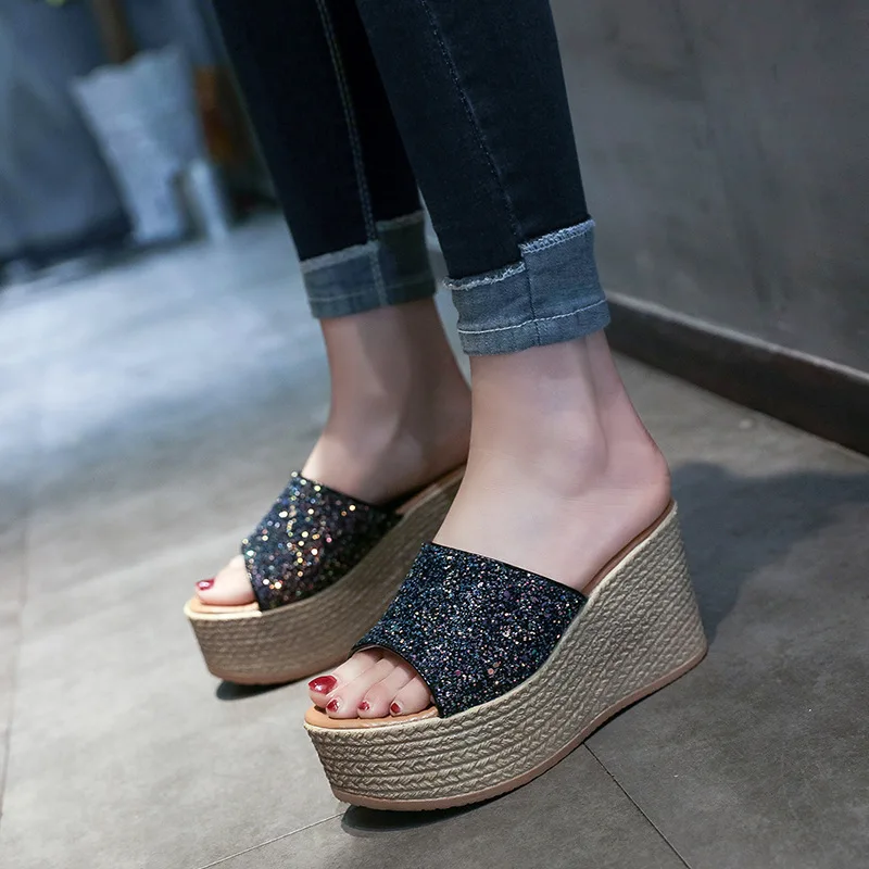 E TOY WORD wedge slippers summer Shoes Fish mouth Sandals Women Platform High Heels Women Slipper Ladies Outside Shoes