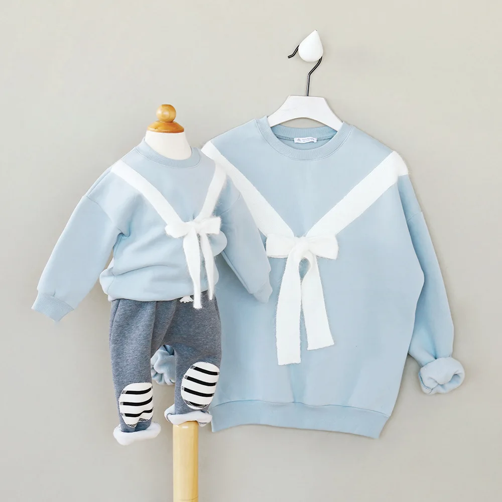 Одежда для матери и дочери для девочек свитера принцесс одежда для детей в стиле Mommy and Me с большой бант для мамы Одежда для новорожденных комплекты для малышей комплекты Nmd