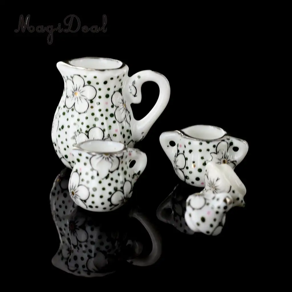 1/12 Scale Dollhouse Miniature Daisy Porcelain Dinning Ware Tea Tableware Set Cup Pot Saucer for Dolls House Furniture Decor