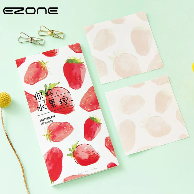 

EZONE Cute Fruit Memo Pad Candy Color Printed Strawberry/Mango/Peach/Watermelon Sticker Note Kawaii Mini Notebook Office Supply
