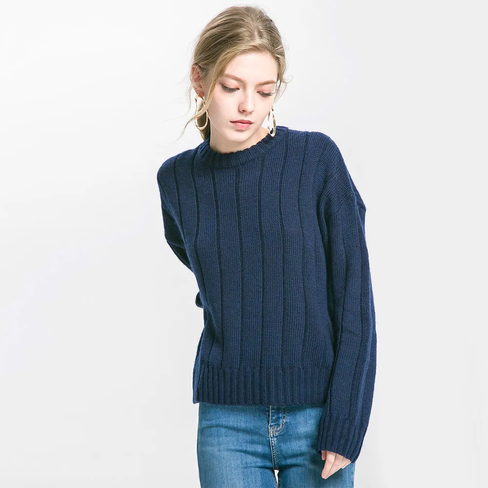 FLEAP Casual Women Regular Pullovers Solid Crew Neck Full Sleeve Blue ...