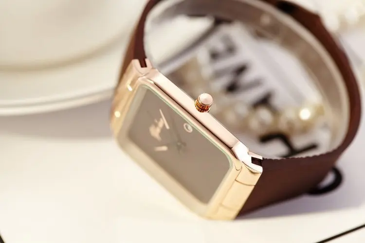 Корейские парные часы женские браслеты квадратные наручные часы контрактные кожаные хрустальные наручные часы Женские платья женские кварцевые часы