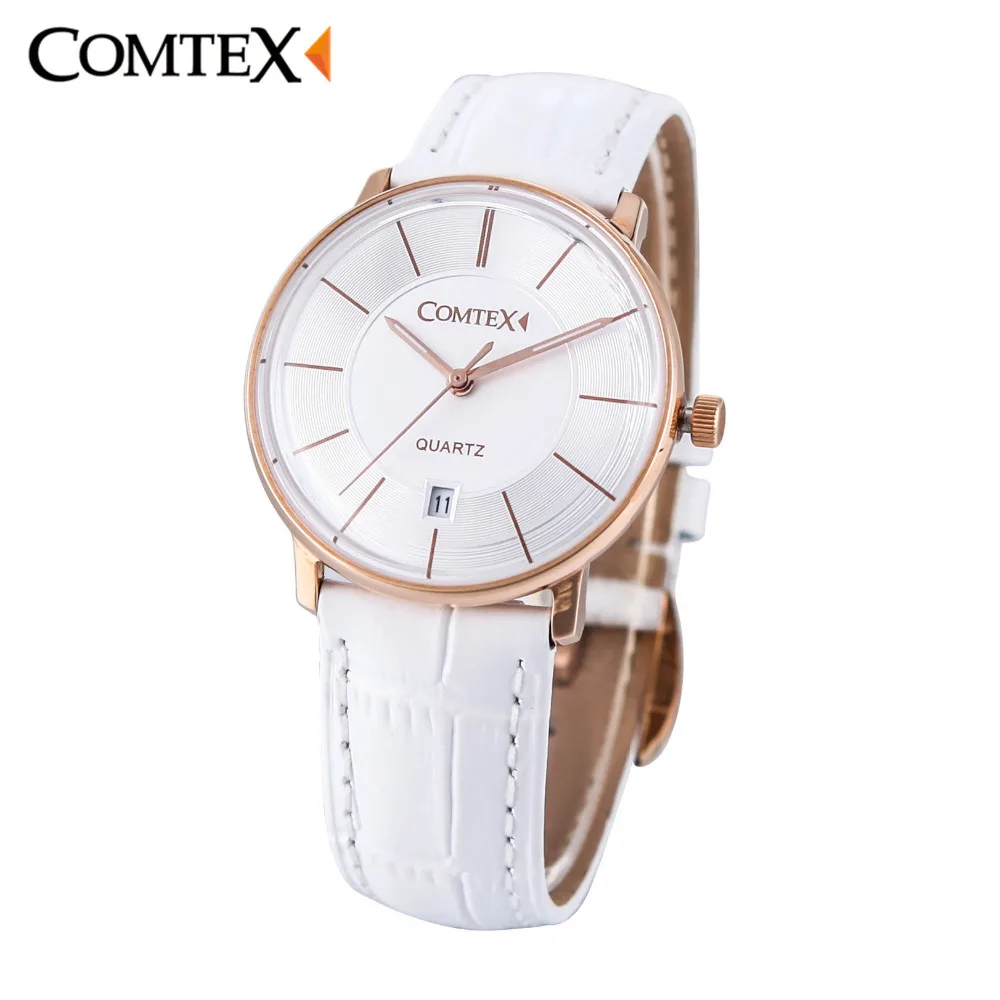 COMTEX Simple Women Watches Woman Sapphire Spherical Glass White