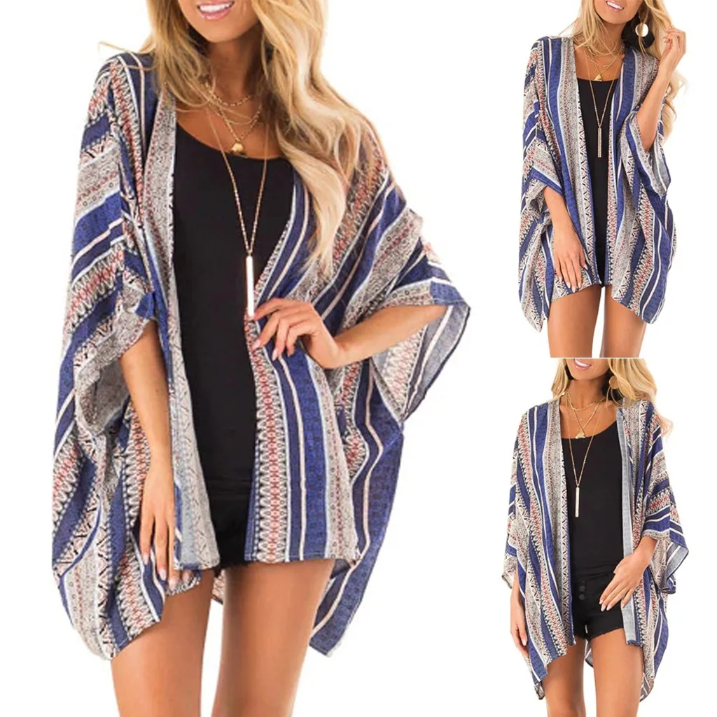 

Retro Style Prints Long Cardigan Fashion Womens Sunscreen Ladies Casual Short Sleeve Summer Beach Tops loose Outwear for female