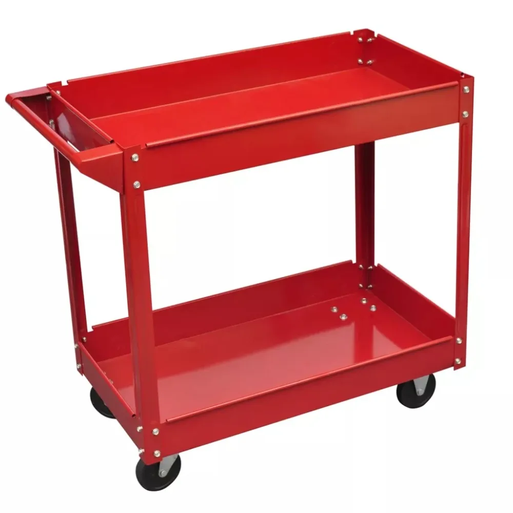 Large 2 Shelf Heavy Duty Utility Cart with Wheels for Tools Workshop Hotel
