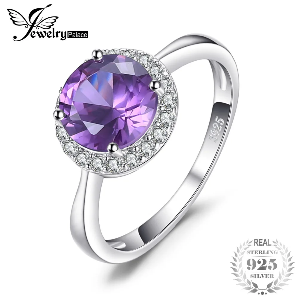 

JewelryPalace Top Round 2.97ct Created Alexandrite Sapphire Engagements Rings For Women 925 Sterling Silver Fashion Fine Jewelry