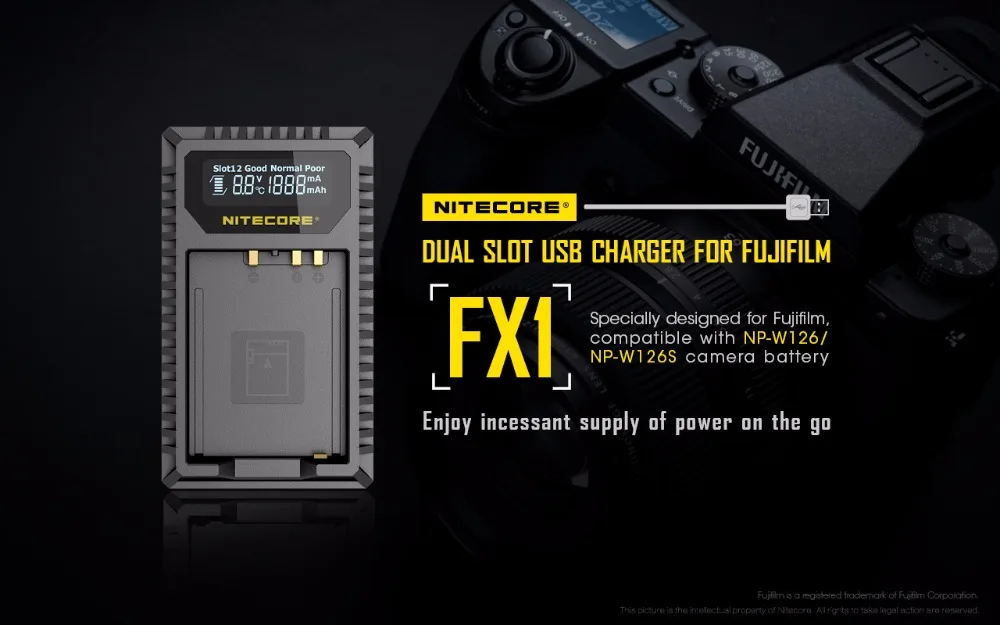 Nitecore FX1 двойной слот USB Зарядное устройство для ЖК-дисплея с подсветкой Fujifilm NP-W126 NP-W126S Камера Батарея X-Pro1 X-T1 XE1 XE2 XA1 XA2 XM1 HS30 X-T2 X-E2S