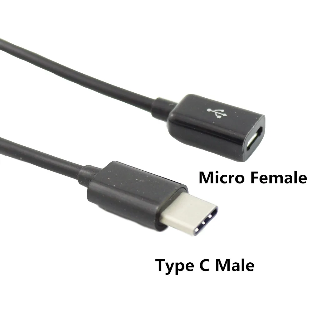 10 шт. 15 см USB Micro Гнездовой разъем для USB 3,1 Тип C штекер данных зарядный кабель-адаптер шнур черный
