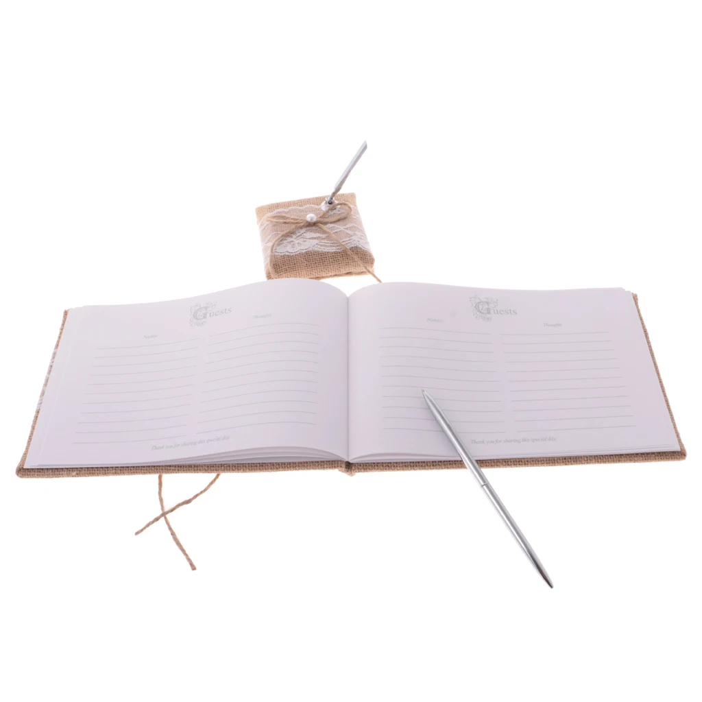 Hot Sale Elegant Wedding Guest Book and Pen Set with Tulle Crystal Decor Birthday Baby Shower Wedding Ceremony Party Supply 