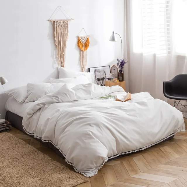 Pom Duvet Cover Modern Bedding White Bed Linen Queen Size Pom Duvet Cover Modern Bedding White Bed Linen Queen Size Pure Cotton