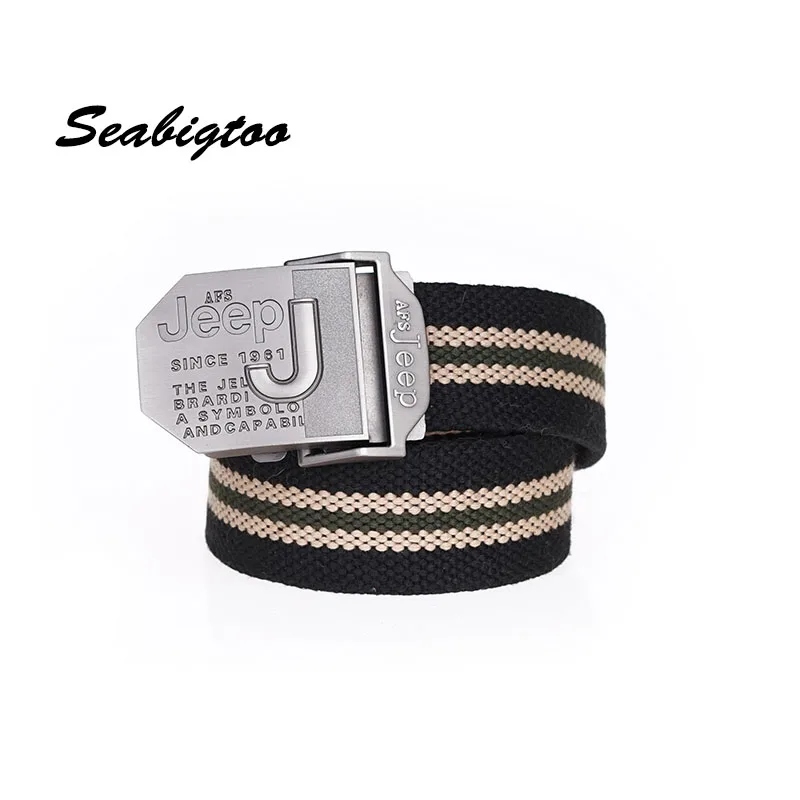 

Seabigtoo Jeep logo military belt web canvas military belts for men women male jeans belts pants high quality strap waist metal