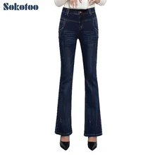 Sokotoo/женские удлиненные джинсы больших размеров повседневные темно-синие Стрейчевые джинсовые расклешенные длинные штаны для Высоких девочек