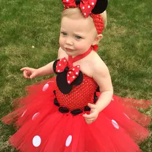 Для девочек красный с изображением героя из мультфильма «Косплэй платье-пачка со шлейфом для 2 Слои Пышная юбка балетное платье с бантом из ленты в горошек и повязка на голову с цветком, детское платье для дня рождения